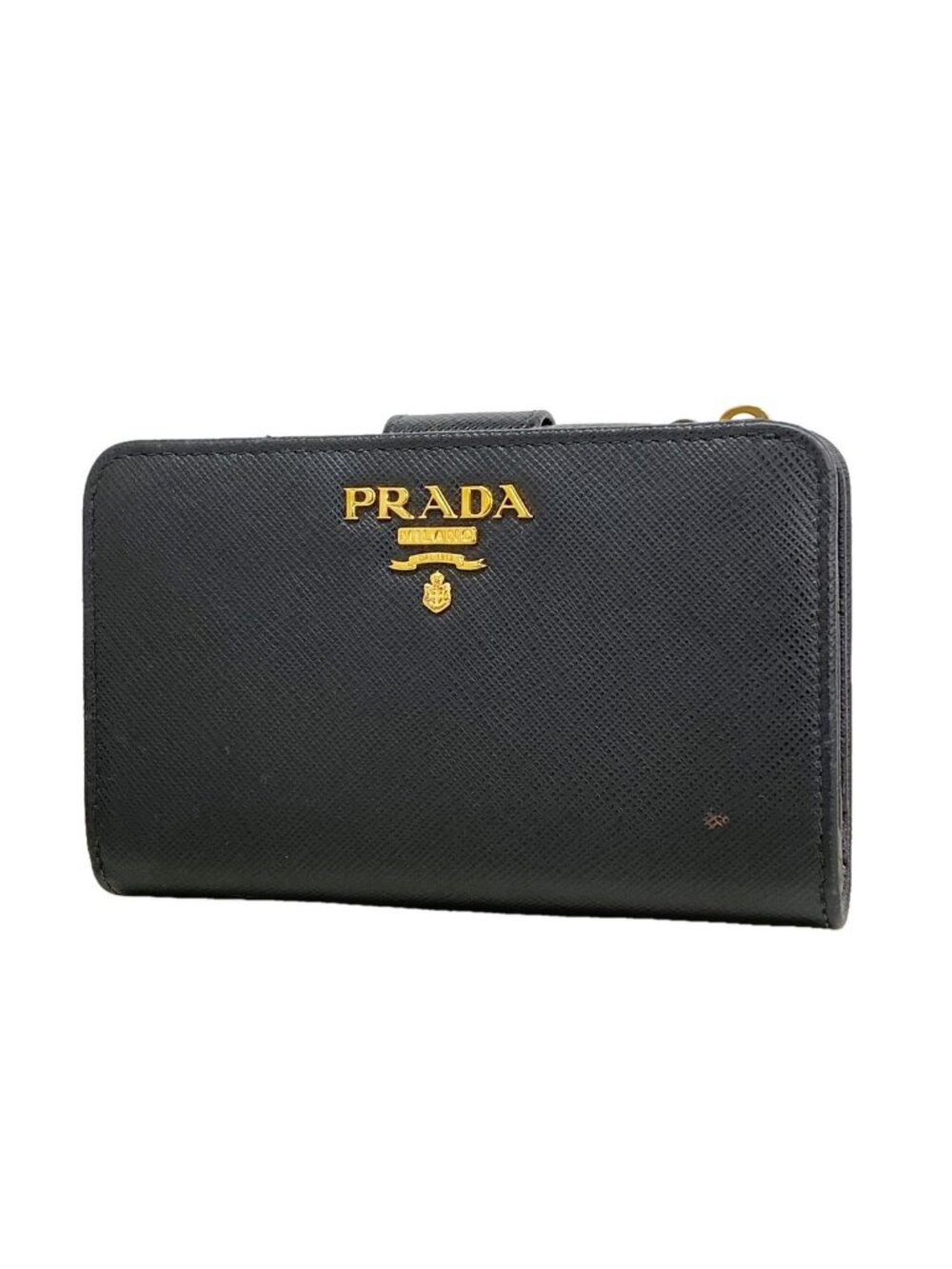 Prada Wallet Saffiano Leather Black Gold